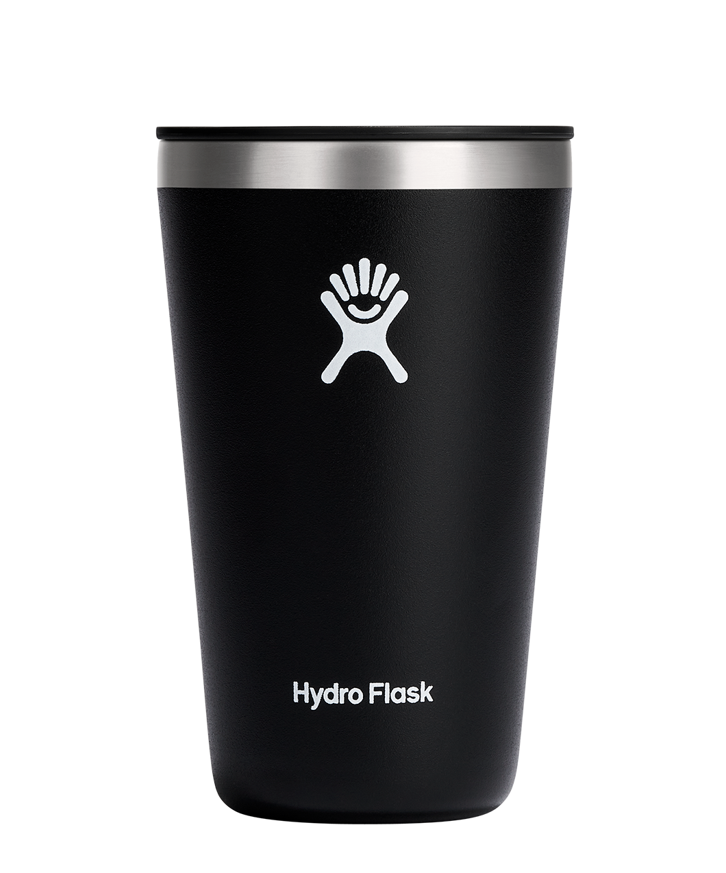 Hydro Flask All Around Insulated Tumbler in black, designed to keep drinks hot or cold for hours with a sleek, comfortable grip.